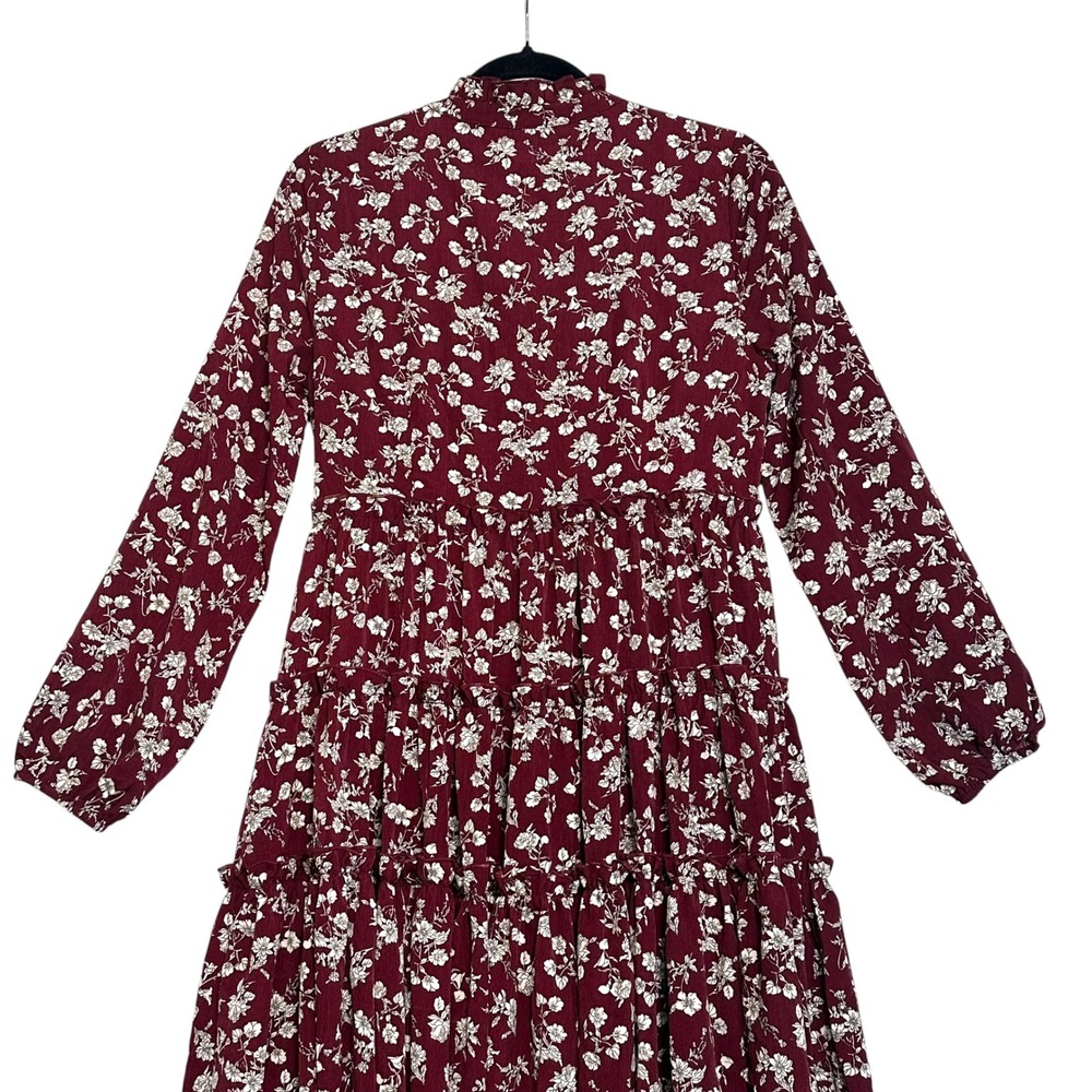 Ivy City Dress Lisbeth Floral Tiered Ruffle High Low Burgundy‎ M Cottagecore - Picture 13 of 15